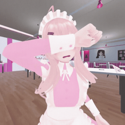 Girl With Pink Hair And Maid Outfit Covering Eyes GIF