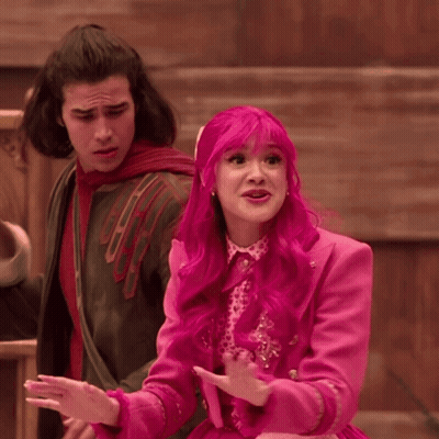 Girl With Pink Hair And Man In Red Sweater GIF