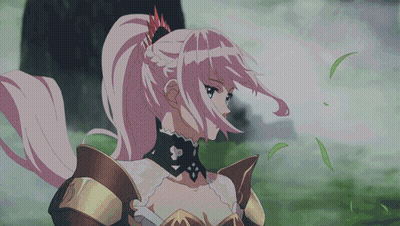 Girl With Pink Hair And Ponytail In Armor GIF