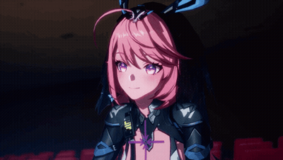 Girl With Pink Hair And Purple Eyes In Black And White Outfit GIF