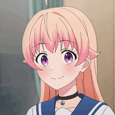 Girl With Pink Hair And Purple Eyes Wearing Choker GIF