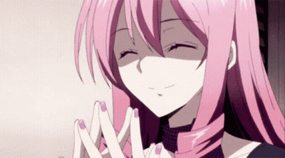 Girl With Pink Hair And Purple Nails Smiling Eyes Closed GIF