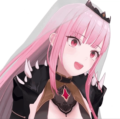 Girl With Pink Hair And Red Eyes Wearing Crown GIF