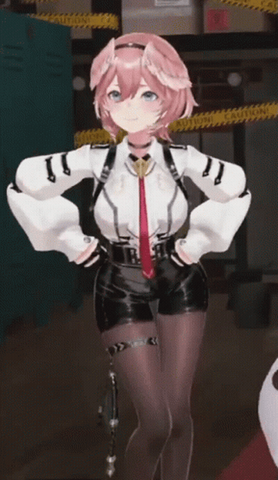 Girl With Pink Hair And Red Tie In Front Of Caution Tape GIF