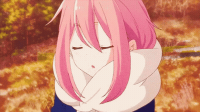Girl With Pink Hair And Scarf In Woods GIF