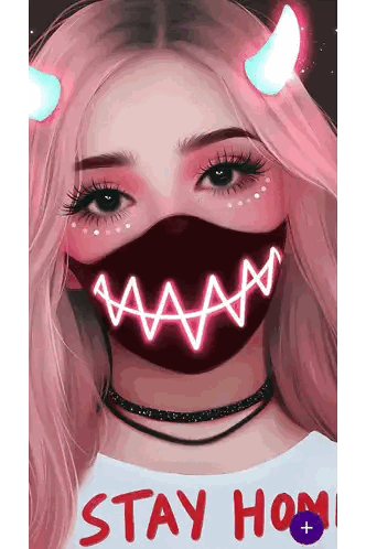 Girl With Pink Hair And Stay Home Mask Sticker