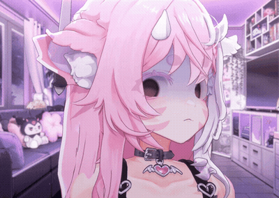 Girl With Pink Hair And White Horns Wearing Choker GIF