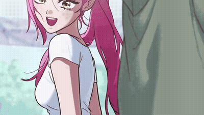 Girl With Pink Hair And White Shirt Next To Man GIF
