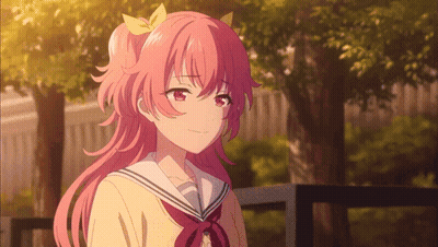 Girl With Pink Hair And Yellow Bow GIF