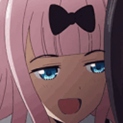 Girl With Pink Hair Blue Eyes and Bow