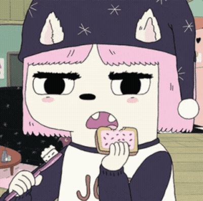 Girl With Pink Hair Brushing Teeth And Eating Toaster GIF