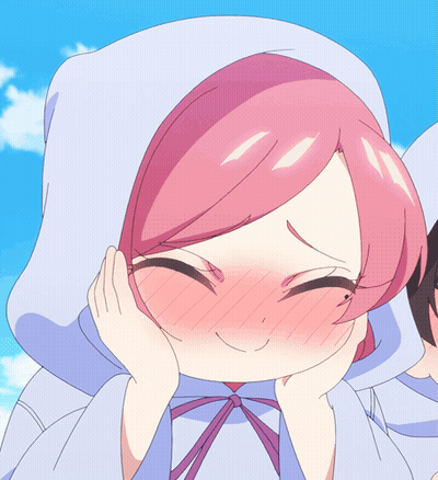 Girl With Pink Hair Covering Face In White Hoodie GIF