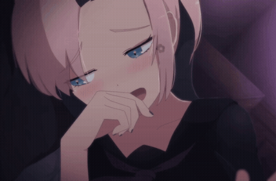 Girl With Pink Hair Covering Mouth GIF