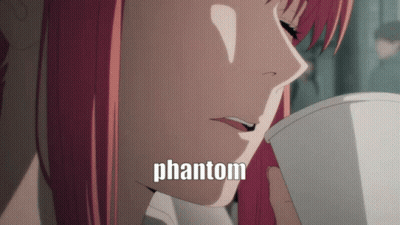 Girl With Pink Hair Drinking From Cup Saying Phantom GIF