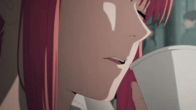 Girl With Pink Hair Drinking From White Cup GIF