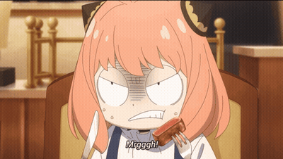 Girl With Pink Hair Eating Meat Saying Mrggh