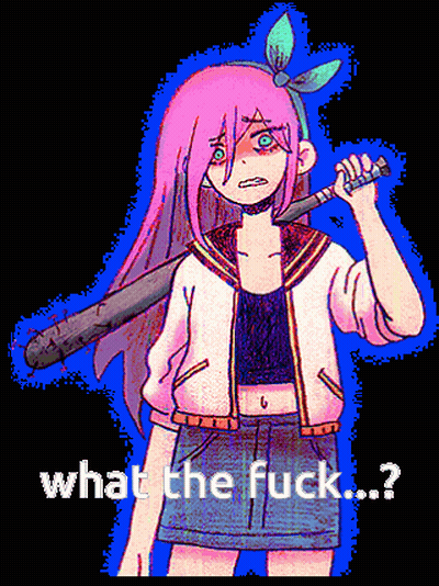 Girl With Pink Hair Holding Bat Saying What The Fuck GIF