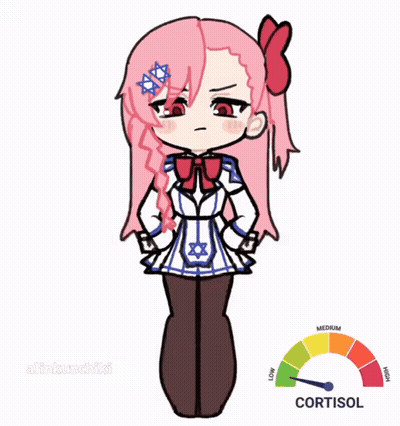 Girl With Pink Hair Holding Cortisol Sign GIF