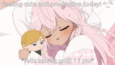 Girl With Pink Hair Holding Stuffed Animal Feeling Cute And Productive Today GIF
