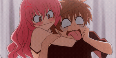 Girl With Pink Hair Hugging Boy GIF
