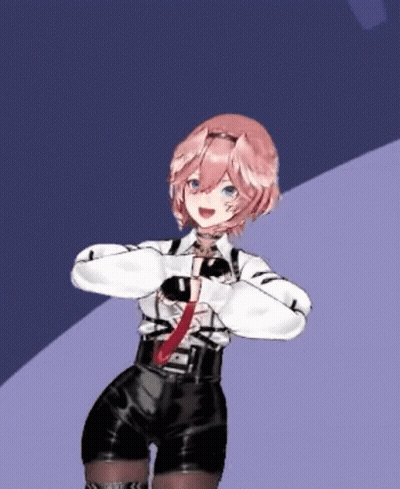 Girl With Pink Hair In Black Shorts And Red Tie GIF