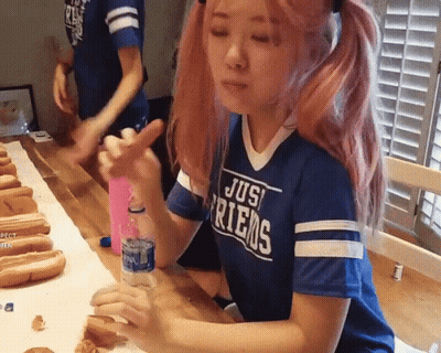 Girl With Pink Hair In Blue Shirt Saying Jus Friends GIF