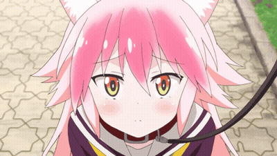 Girl With Pink Hair In Collar And Leash GIF
