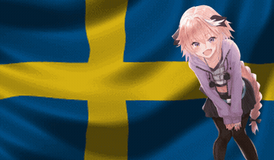 Girl With Pink Hair In Front Of Blue And Yellow Flag GIF
