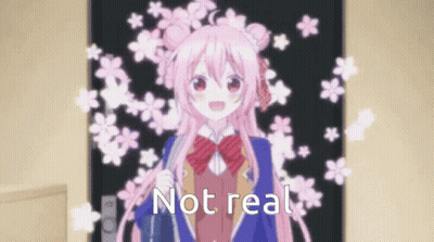 Girl With Pink Hair In Front Of Flower Door Saying Not Real GIF