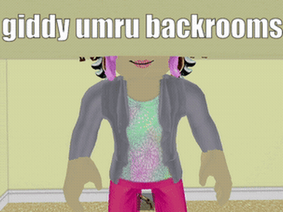 Girl With Pink Hair In Front Of Giddy Umru Backrooms Sign GIF