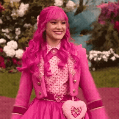 Girl With Pink Hair In Pink Jacket And Skirt GIF