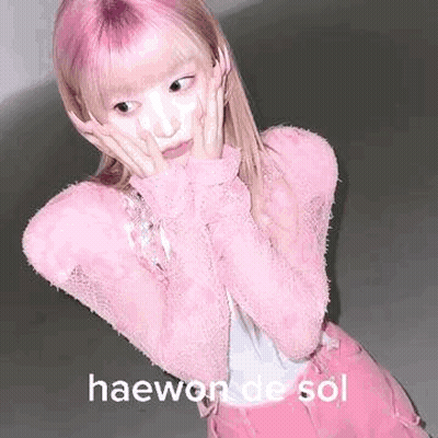 Girl With Pink Hair In Pink Sweater And Skirt GIF