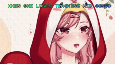 Girl With Pink Hair In Red And White Hoodie With Penguin GIF