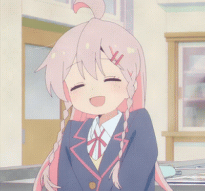 Girl With Pink Hair In School Uniform Smiling With Eyes Closed GIF