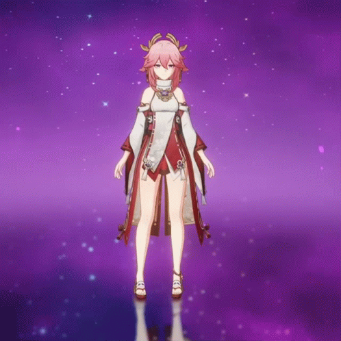 Girl With Pink Hair In Starry Purple Background GIF