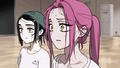 Girl With Pink Hair In White Shirt With Paws GIF