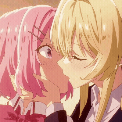Girl With Pink Hair Kissing Blonde Girl GIF