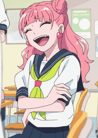 Girl With Pink Hair Laughing In Classroom GIF