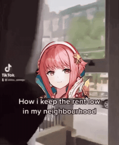 Girl With Pink Hair Looking Out Window Saying How I Keep The Rent Low GIF