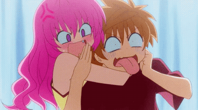 Girl With Pink Hair Making Funny Face GIF