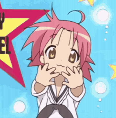 Girl With Pink Hair Making Funny Face In Front Of Lucky Star GIF
