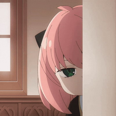 Girl With Pink Hair Peeking From Behind Wall GIF