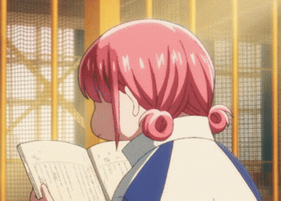Girl With Pink Hair Reading Book GIF