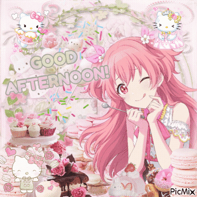 Girl With Pink Hair Saying Good Afternoon GIF