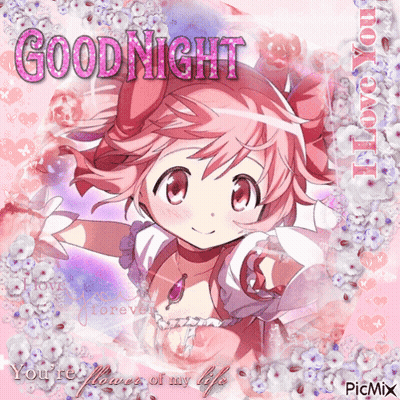 Girl With Pink Hair Saying Goodnight You're Flowers of My Life
