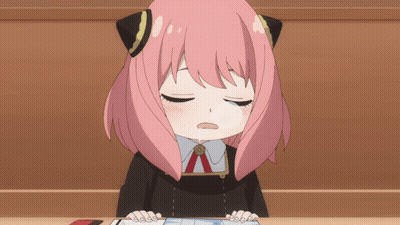 Girl With Pink Hair Sitting At Table GIF