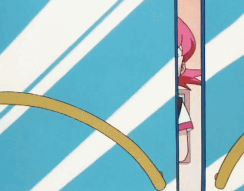 Girl With Pink Hair Standing In Doorway GIF