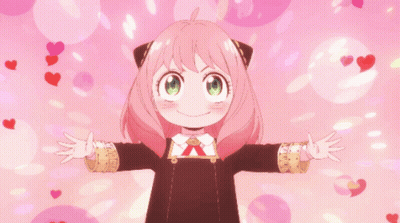 Girl With Pink Hair Surrounded By Hearts GIF