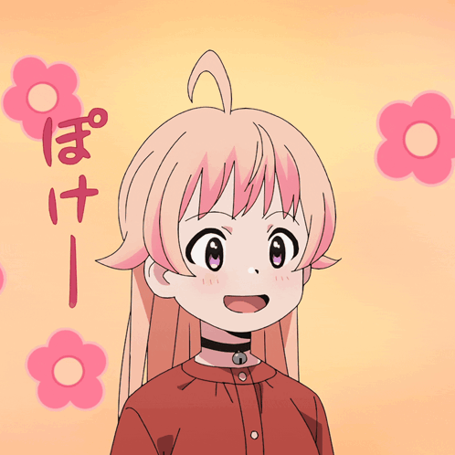 Girl With Pink Hair Surrounded By Pink Flowers And Black Choker GIF