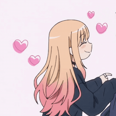 Girl With Pink Hair Surrounded By Pink Hearts GIF